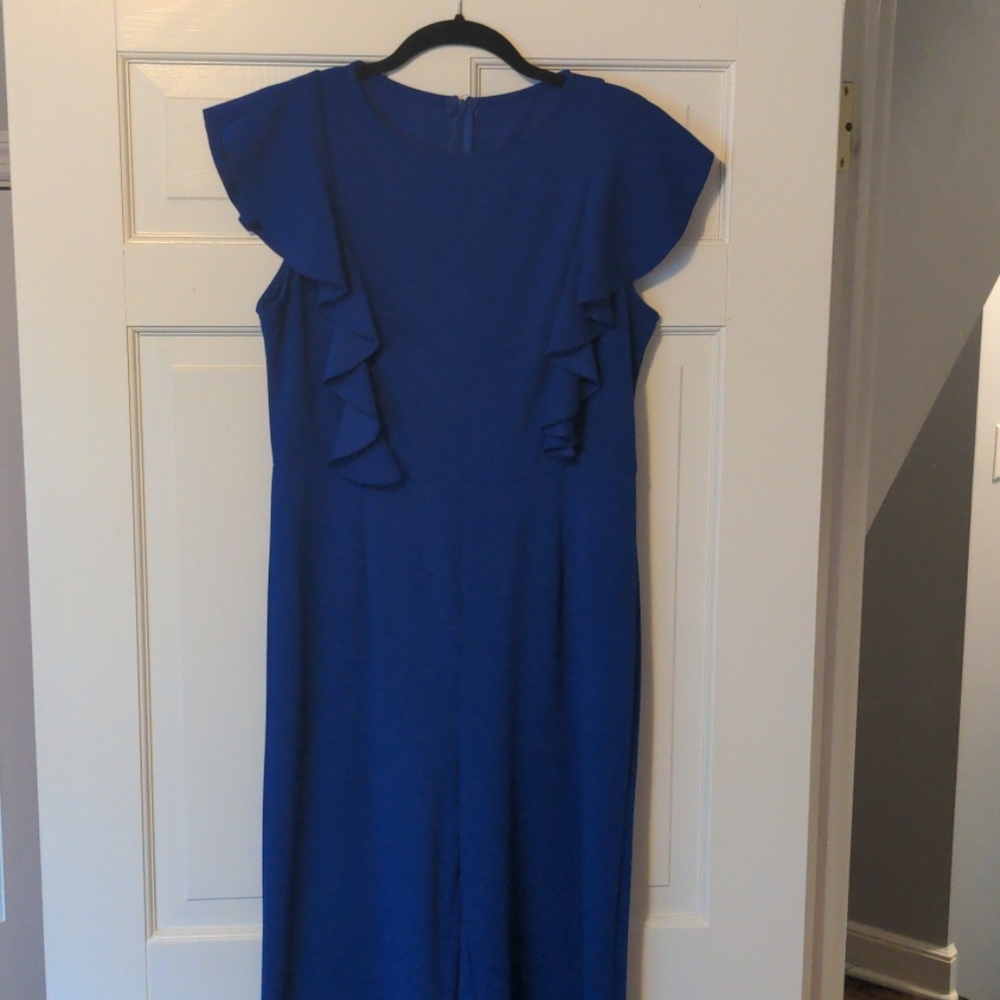 Romwe Cobalt blue jumpsuit with ruffle detail